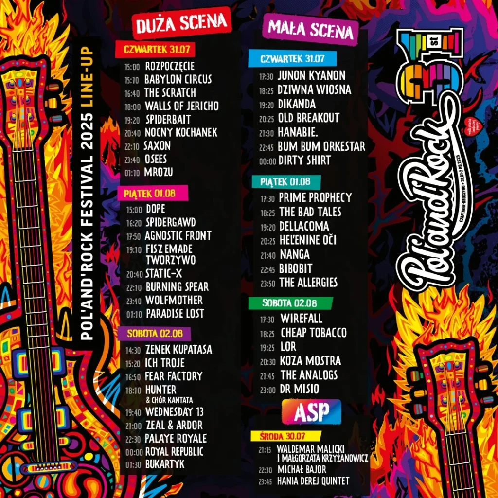 Pol'and'rock festiwal 2025 - harmonogram, program, line-up