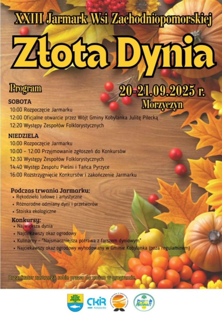 Złota Dynia 2025 Morzyczyn -plakat z programem i atrakcjami wydarzenia