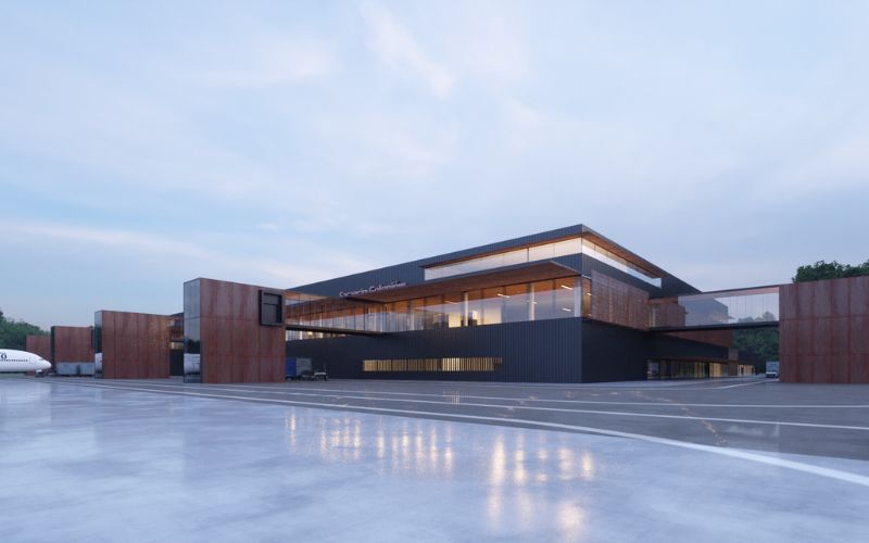 Zdjęcie przedstawia budynek lotniska Szczecin-Goleniów