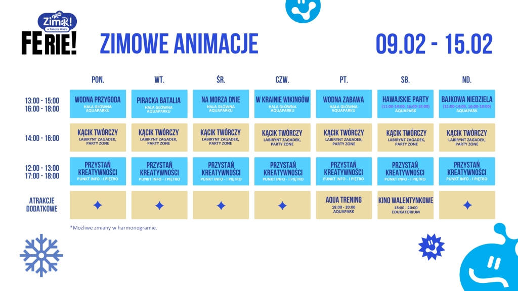 Fabryka Wody - zimowe atrakcje harmonogram ferii 1
