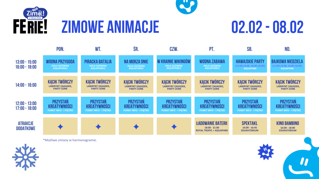 Fabryka Wody - zimowe atrakcje harmonogram ferii 2