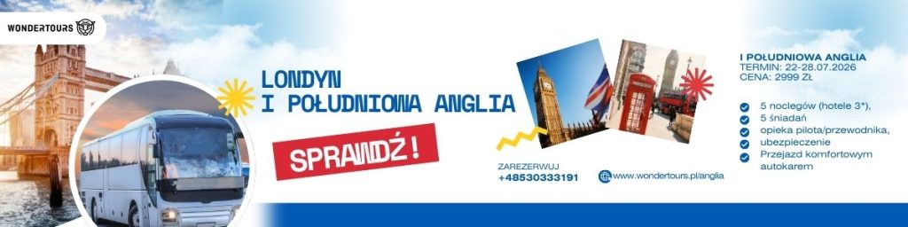Londyn i południowa Anglia - wycieczka. Baner