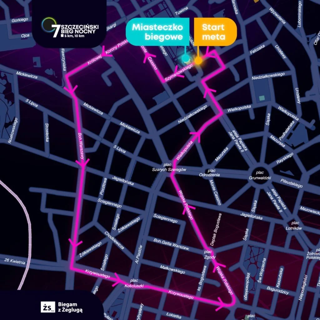 Trasa 7 biegu nocnego w Szczecinie