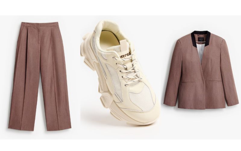 garnitur damski na lato w brązowym kolorze i sneakersy