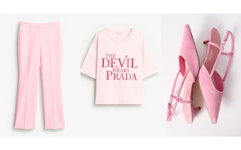 Różowy garnitur damski z t-shirtem