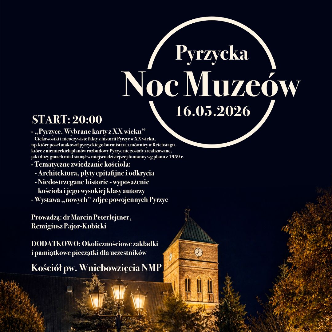 Zdjęcie przedstawia plakat Pyrzyckiej Nocy Muzeów