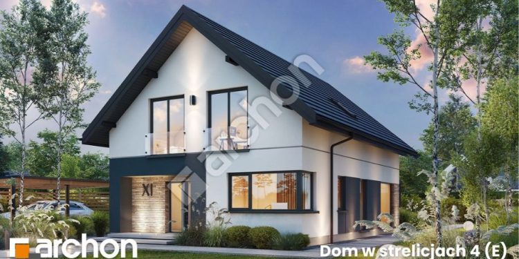 Dom w strelicjach 4 (E) – nowoczesny projekt domu z poddaszem użytkowym i gabinetem na parterze