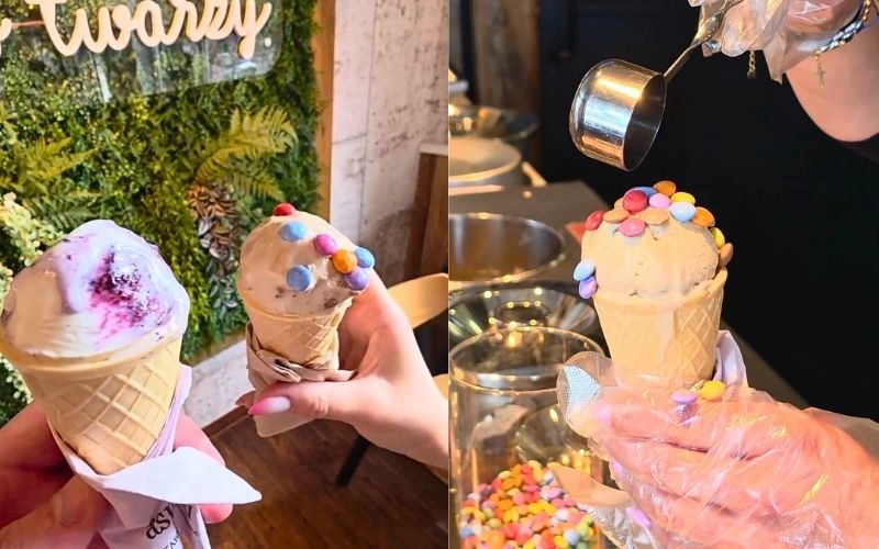 Lody jagodowe i ciasteczkowe z posypką