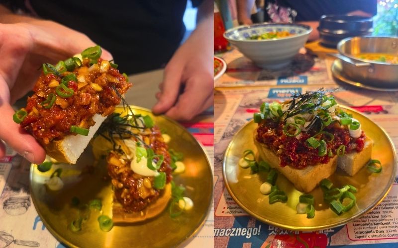 Yukhoe – koreański tatar wołowy z gruszką nashi w restauracji Oh my Kimchi