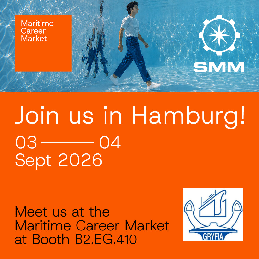 Grafika promująca Maritime Career Market na targach SMM 2026 w Hamburgu ze stoiskiem Morskiej Stoczni Remontowej Gryfia