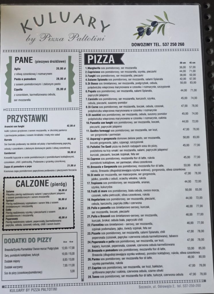 Menu poglądowe Kuluary