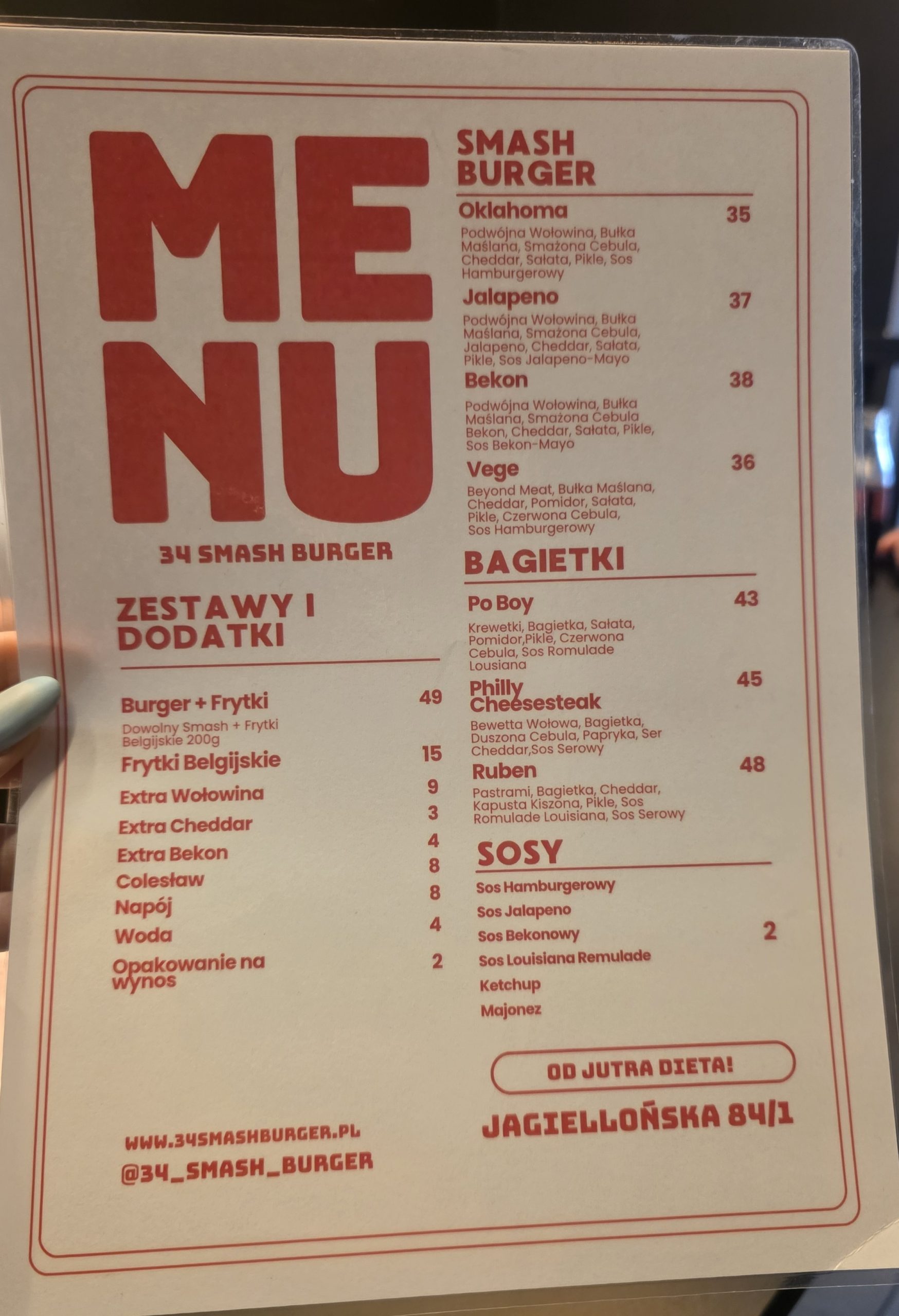 Menu poglądowe 34 Smash Burger w Szczecinie