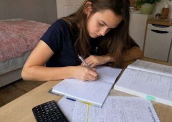 Nastolatka ucząca się matematyki