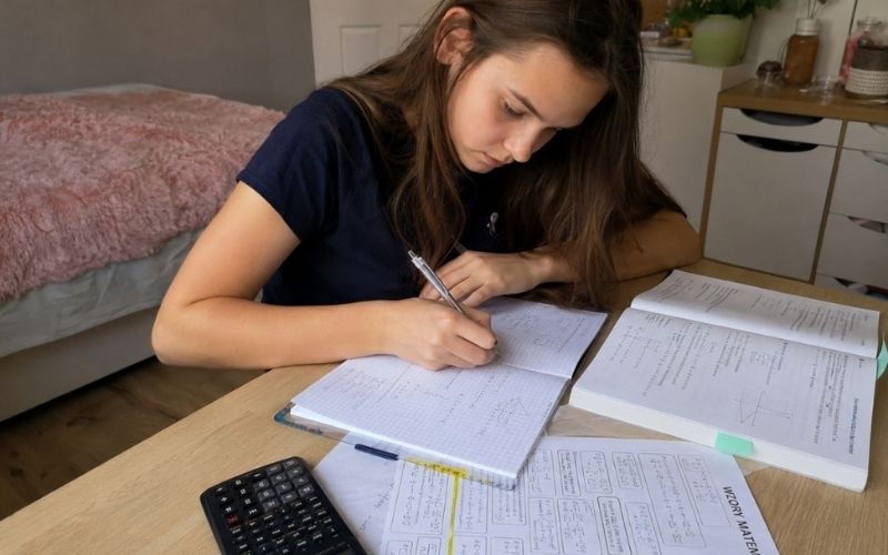 Nastolatka ucząca się matematyki