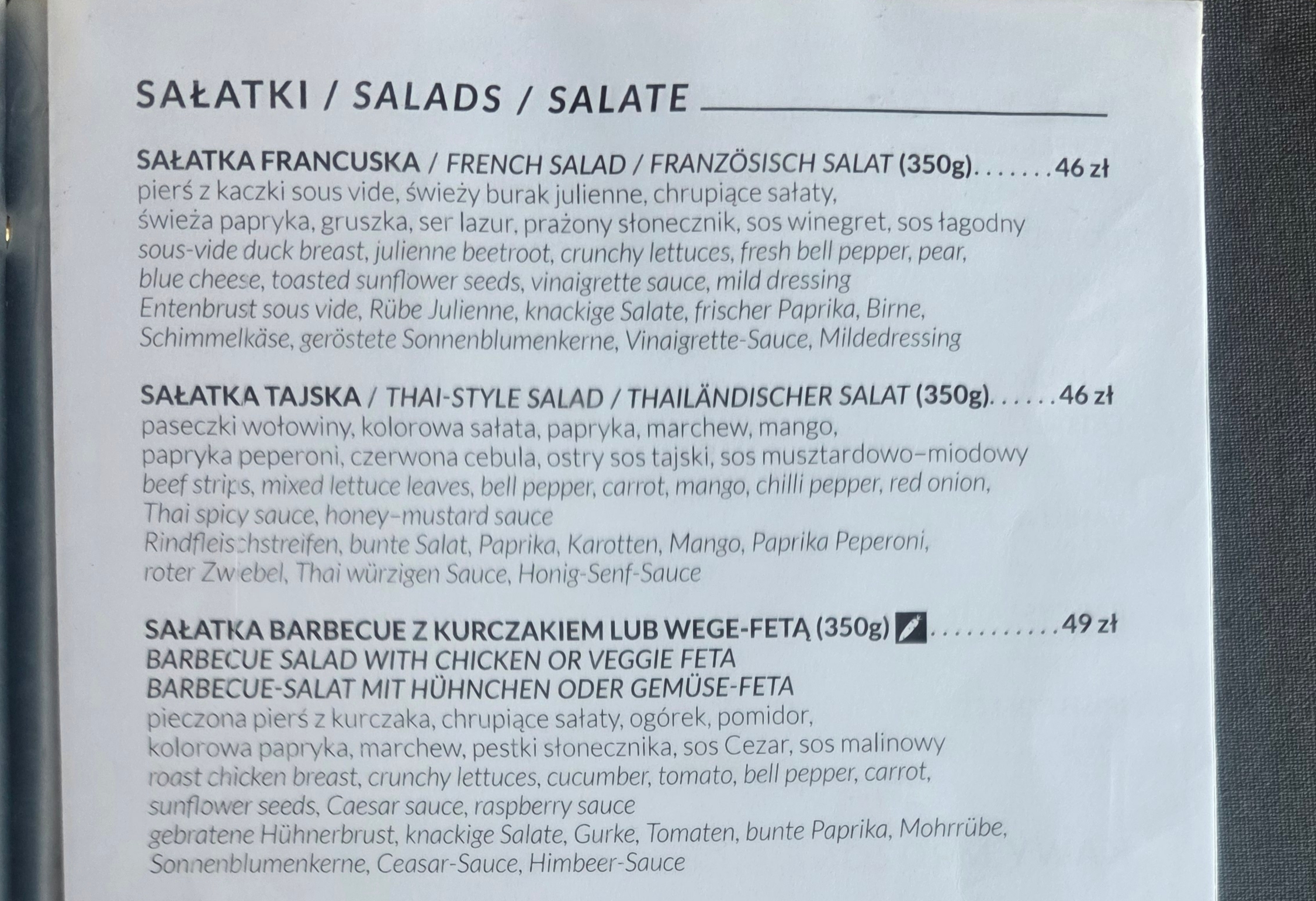 Poglądowe menu Cafe 22