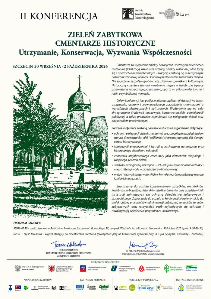 Konferencja zieleń zabytkowa cmentarze historyczne - plakat