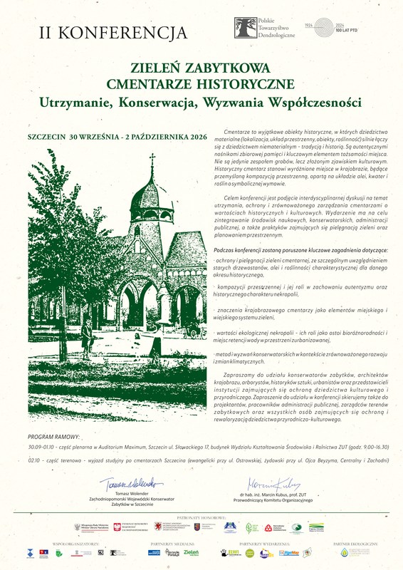 II konferencja zieleń zabytkowa - -cmentarze historyczne Szczecin. Plakat