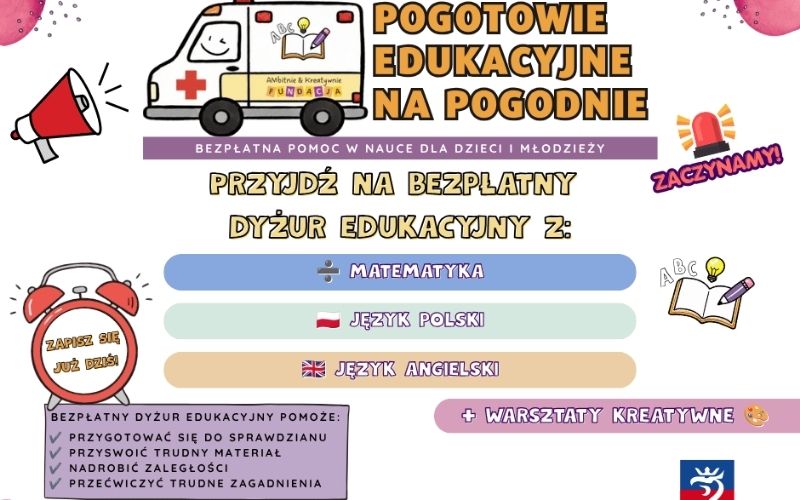 Bezpłatne Pogotowie Edukacyjne na Pogodnie. Pomoc dla uczniów